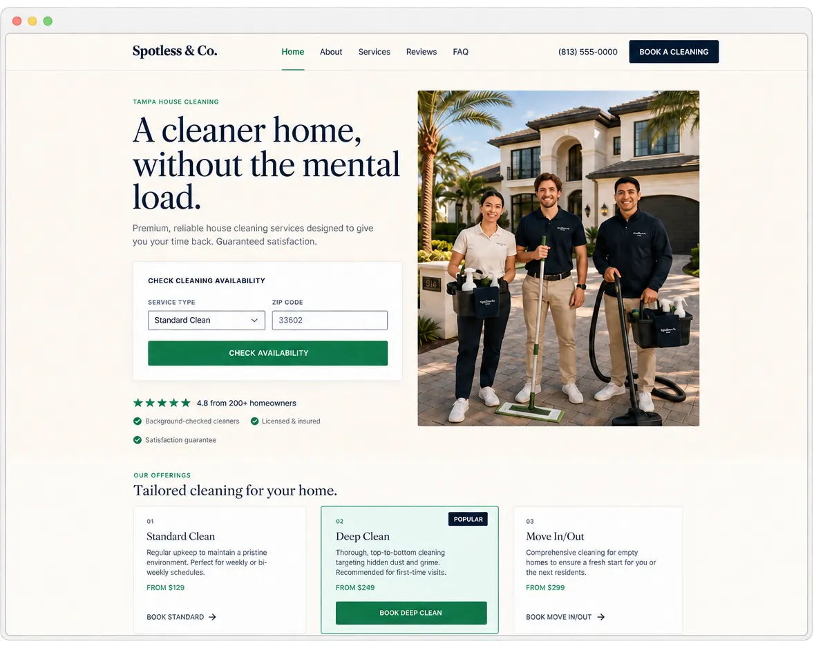 Homepage design preview for a local service business website